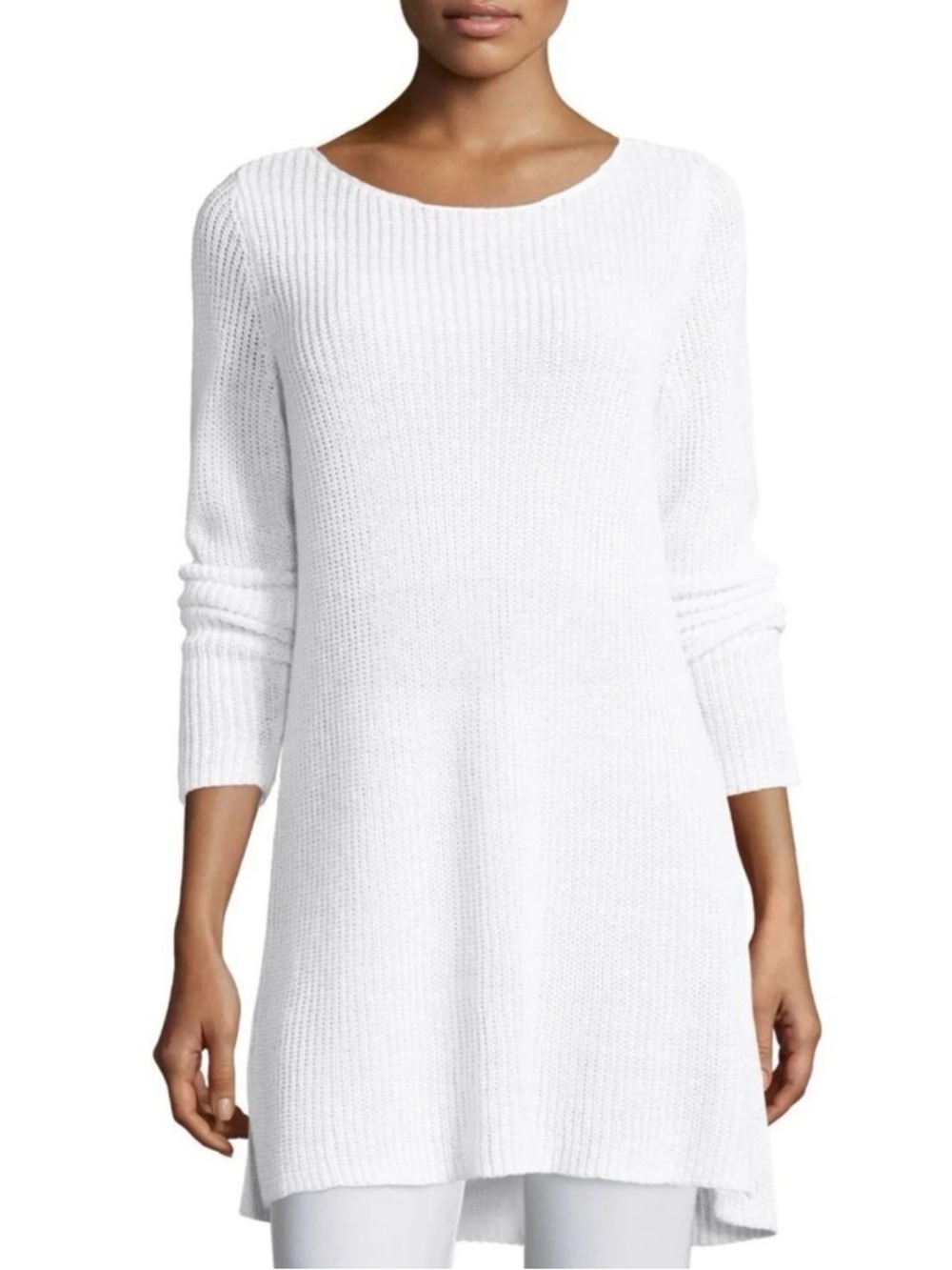 Eileen Fisher White Knit Long Sleeve Tunic Sweater size small